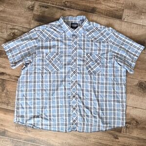 Wrangler Western Shirt Mens 4X Big Blue Plaid Pearl Snap Short Sleeve Raw Hem